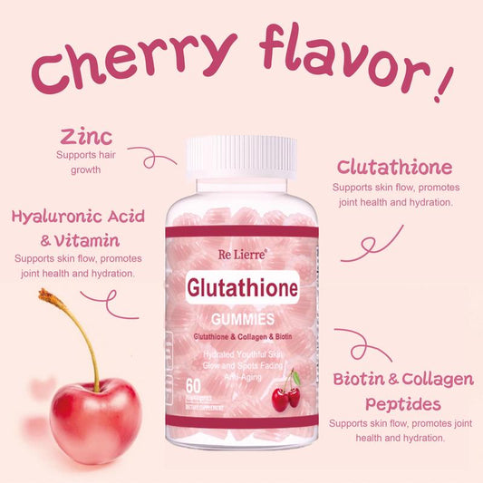 Re Lierre Foods Supplements, Glutathione 400 Mg, Withcollagen & BIOTIN, Free Radicalneutralizer, 60 Fruity Gummy Candy