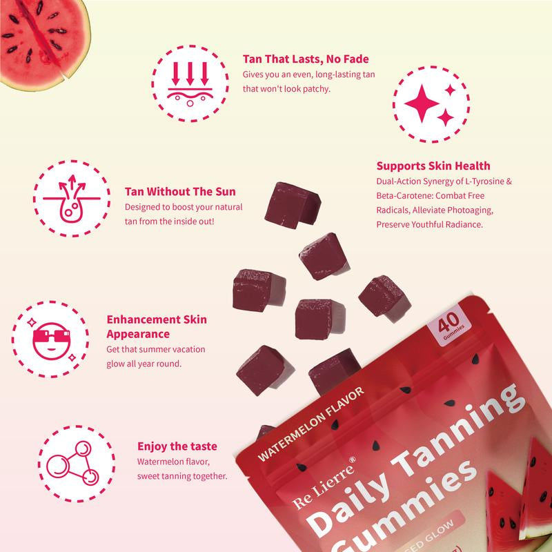 Daily Natural Tanning Gummies | Women | Self Tan Bronzing Skin Supplement | Lycopene, Beta Carotene | Vegan & Non-Gmo | Astaxanthin, Vitamins, 40 Ct, Sun-Free