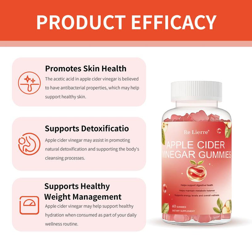 (Re Lierre Official 1 Pack 60 Caps)Apple Cider Vinegar Gummies with Vitamin B12 for Normal Energy Levels and Gut - Dietary Supplement