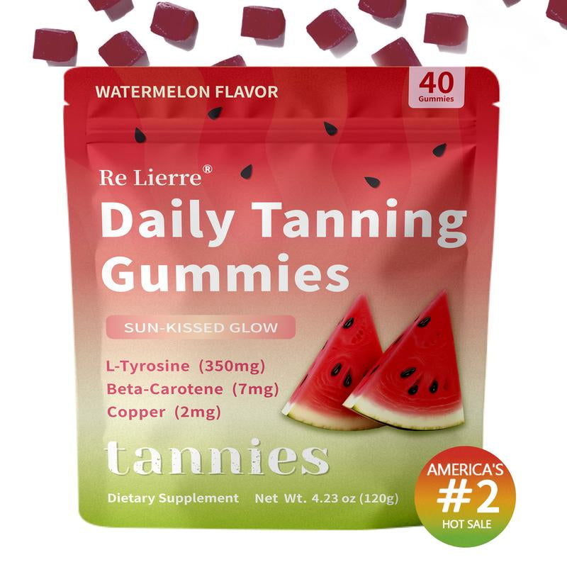 Re Lierre Daily Natural Tanning Gummies | Women | Self Tan Bronzing Skin Supplement | Lycopene, Beta Carotene | Vegan & Non-Gmo | Astaxanthin, Vitamins, 40 Ct, Sun-Free
