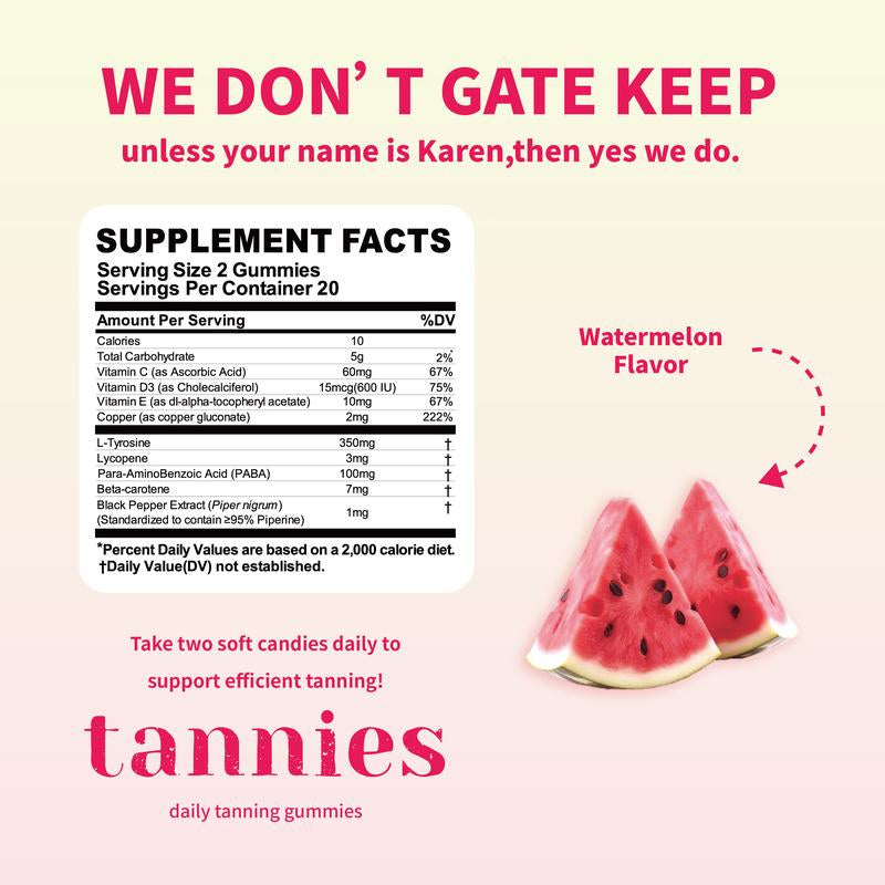 Daily Natural Tanning Gummies | Women | Self Tan Bronzing Skin Supplement | Lycopene, Beta Carotene | Vegan & Non-Gmo | Astaxanthin, Vitamins, 40 Ct, Sun-Free