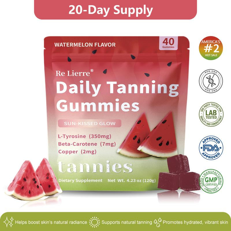 Daily Natural Tanning Gummies | Women | Self Tan Bronzing Skin Supplement | Lycopene, Beta Carotene | Vegan & Non-Gmo | Astaxanthin, Vitamins, 40 Ct, Sun-Free