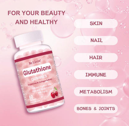 Re Lierre Foods Supplements, Glutathione 400 Mg, Withcollagen & BIOTIN, Free Radicalneutralizer, 60 Fruity Gummy Candy